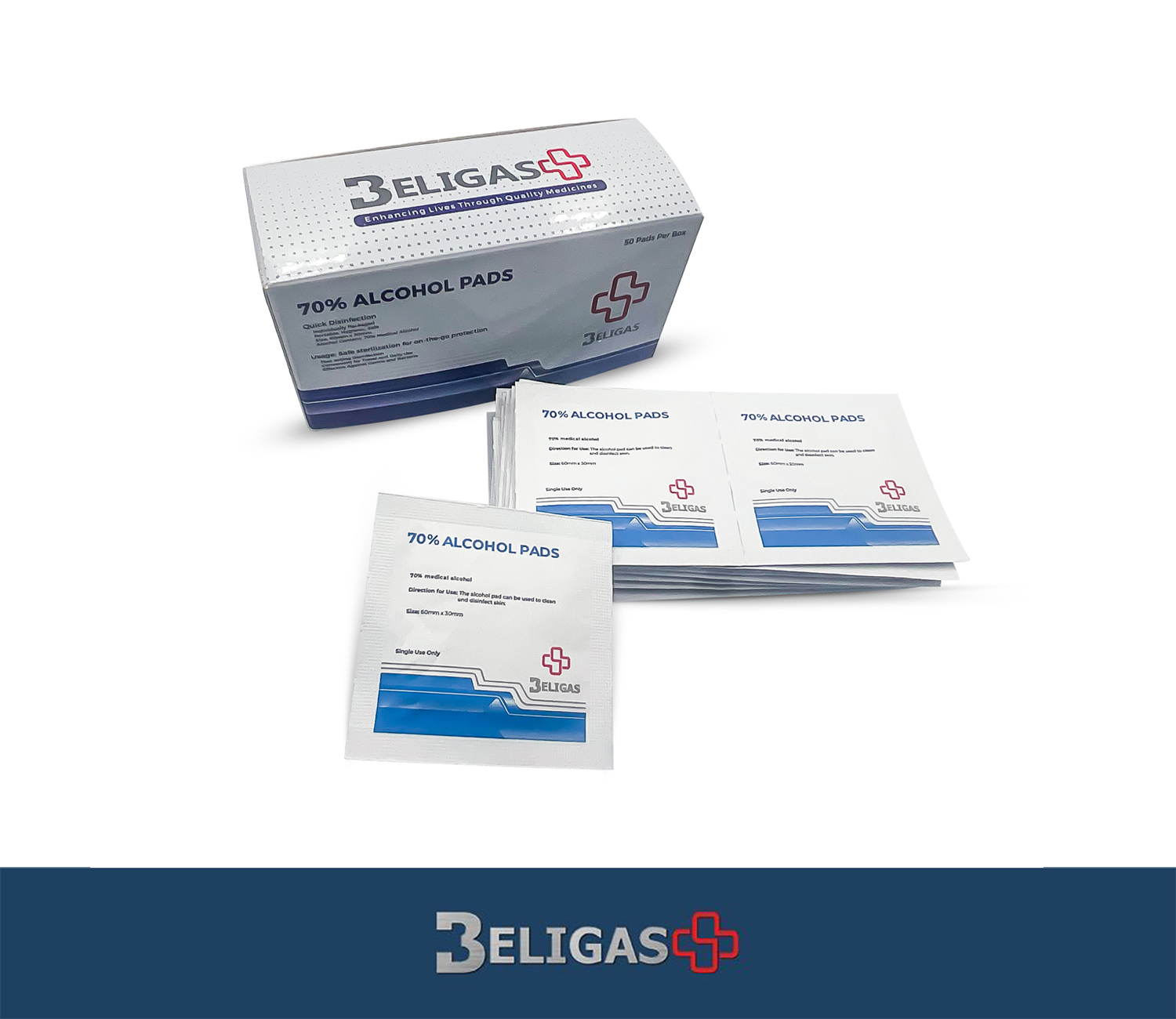 Beligas 70% Alcohol Pads <p class="fgs"> 50 Pads Per Box</p> - Image 2