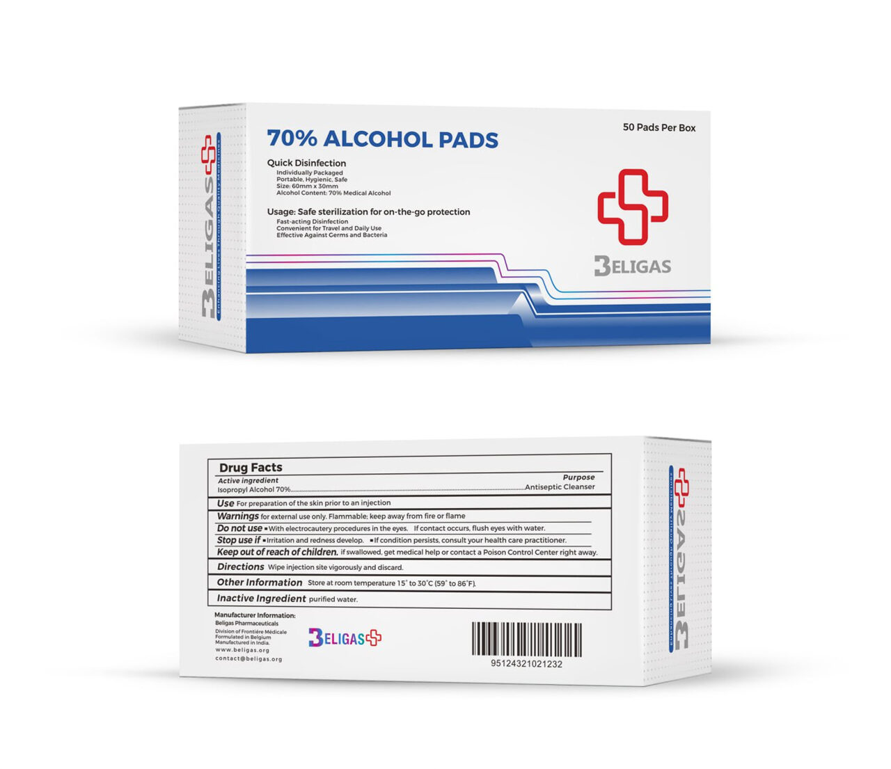 Beligas 70% Alcohol Pads <p class="fgs"> 50 Pads Per Box</p>